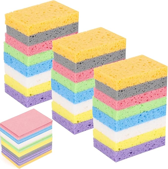 48Pcs Kitchen Sponges- Compressed Cellulose Sponges Natural Dish Sponge by Tecbeauty