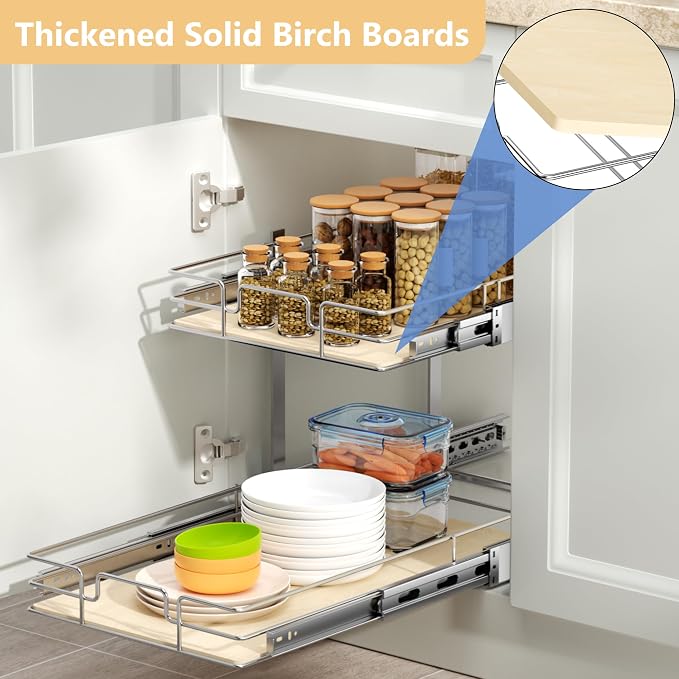 ROOMTEC 2 Tier Individual Pull Out Cabinet Organizer 10½"W x 21½"D, Slide Out - Image 2