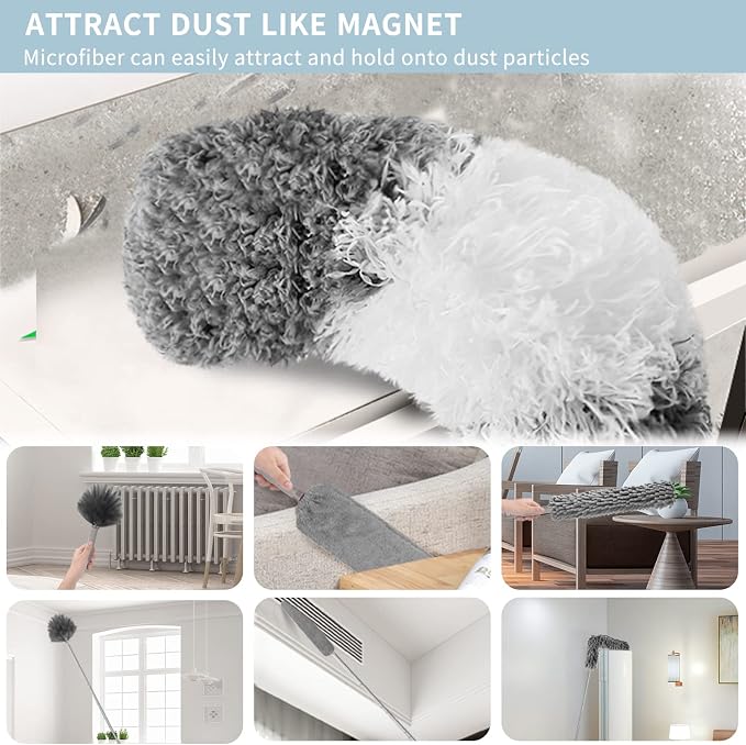 Microfiber Feather Duster with Extension Pole 30 to 100 inches, Washable Dusters - Image 4