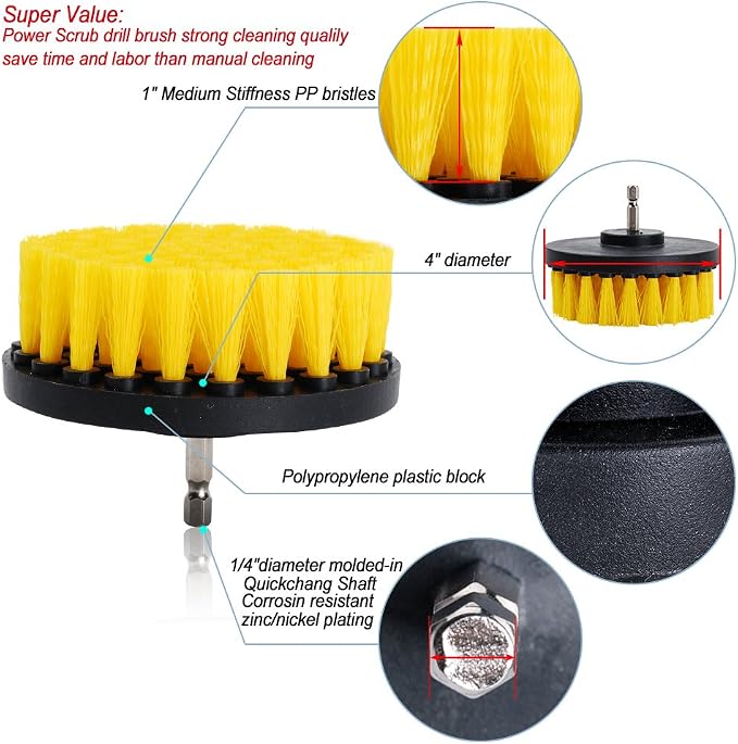 HIFROM 2 PCS, Soft and Medium Drill Brush Power Scrubbing Brush Drill Attachment - Image 5