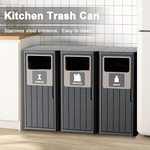 Outdoor Three Barrel Trash Can, Waterproof Resin Garbage Can - Image 3