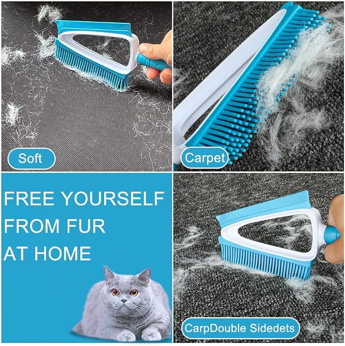 Pet Rubber Brush with Mini Dustpan, Dog Cat Hair Removal Brush with Squeegee - Image 4