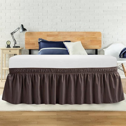 Twin Bed Skirt, Elastic Wrap Around Bed Skirt Twin Size, Bed Skirts for Adjustable Bed, Easy Fit with 14" Drop Length Tailored Drop Dust Ruffle (Brwon)