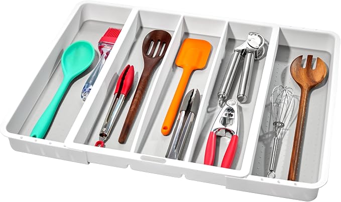 madesmart Expandable Utensil Tray-White | Classic Collection | 5-Compartments | by madesmart%C2%AE