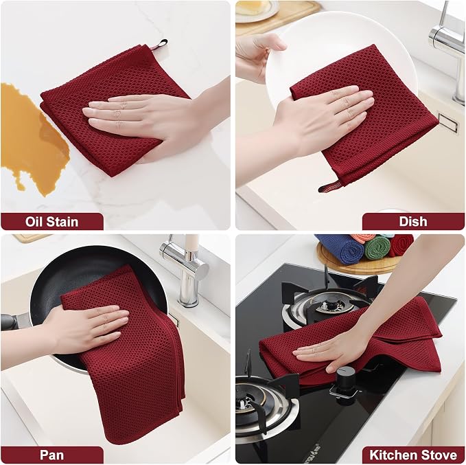 Homaxy 100% Cotton Kitchen Towels and Dishcloths Set, 12 x 12 Inches and 13 x - Image 5