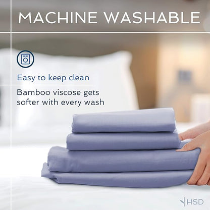 Hotel Sheets Direct 100% Viscose Derived from Bamboo Sheets Set Twin XL - Cooling Bed Sheets with 1 Pillowcase- Breathable, Moisture Wicking & Silky Soft Sheets Set- Navy Blue