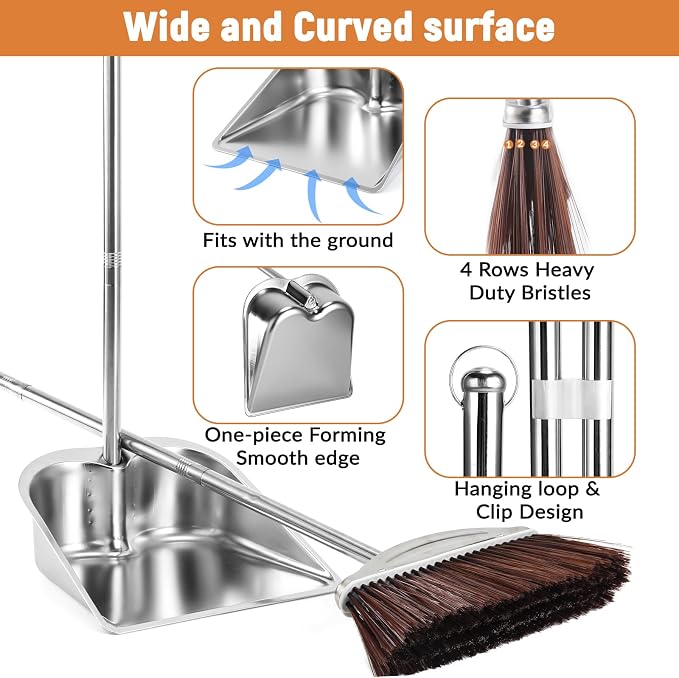 VOOWO Broom with Dustpan Combo Set, Heavy Duty Dust Pan with Long Handle - Image 3