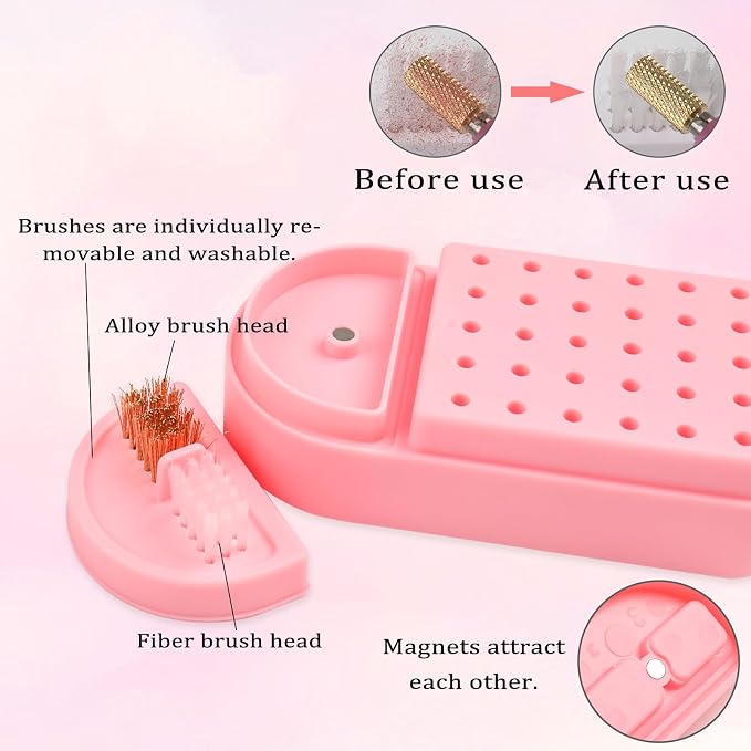 Nail Drill Bits Holder 2 in 1 Nail Drill Bits Cleaning Brush Case, 30 Holes - Image 4