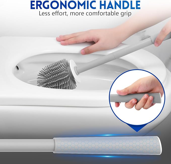 Toilet Brush and Holder Set, Silicone Toilet Bowl Cleaner Brush Bristles - Image 5