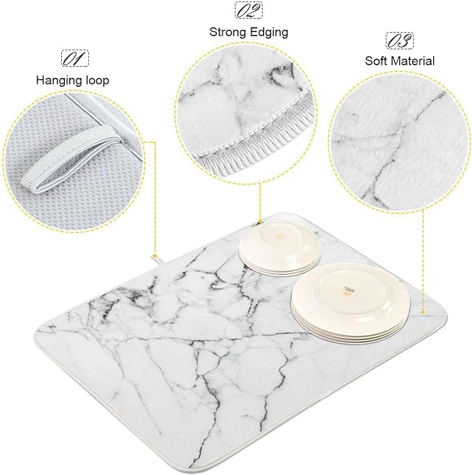 White Grey Marble Dish Drying Mat - Image 3