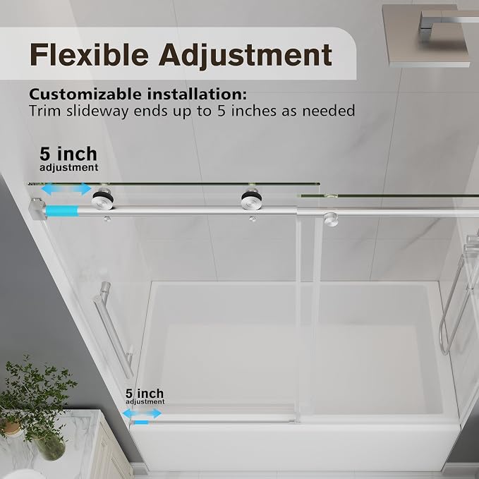 Bathtub Shower Door Frameless, 55-60" W x 60" H Sliding Tub Shower Door - Image 6