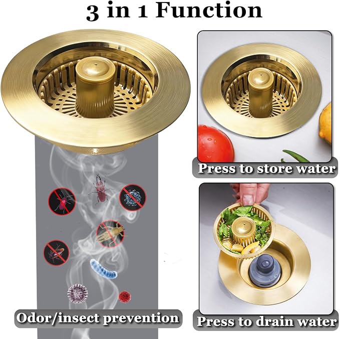 Kitchen Sink Drain Strainer, 3 in 1 Pop up Kitchen Sink Stopper, - Image 2