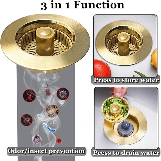 Kitchen Sink Drain Strainer, 3 in 1 Pop up Kitchen Sink Stopper, - Image 2