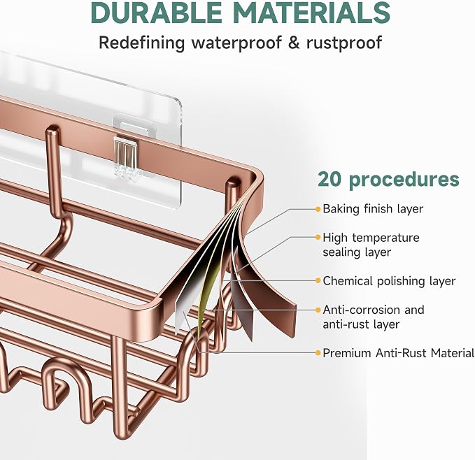 Veken Shower Caddy 6-Pack, No Drilling & Rustproof, Waterproof Adhesive Shelves - Image 4
