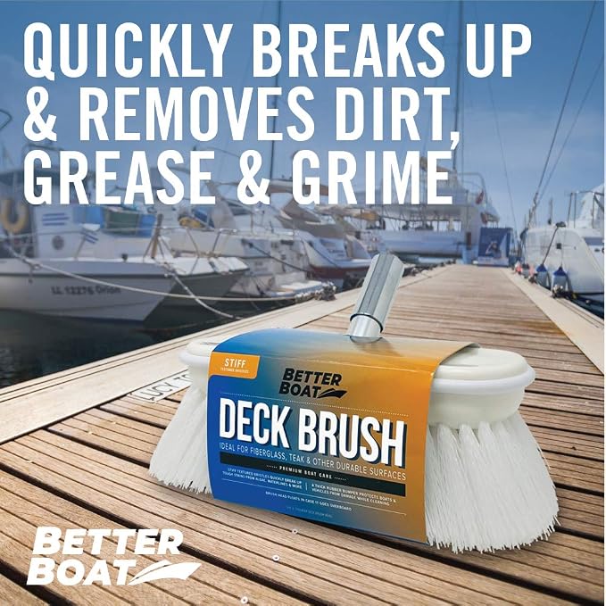 Stiff Boat Deck Brush, Heavy-Duty Marine Brush Head, 3/4" Thread Handle - Image 4