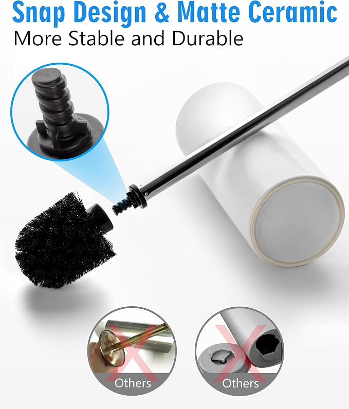 Matt White Ceramic Toilet Brush and Holder Set, Freestanding Toilet Bowl - Image 3