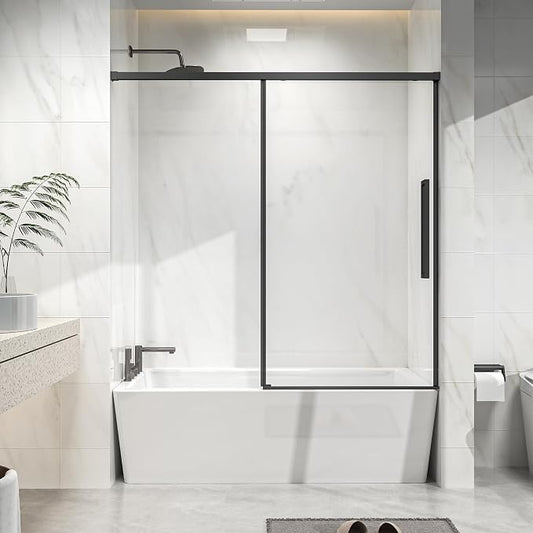 Semi-Frameless Sliding Bathtub Door 60" W x 58" H, 1/4" Clear Tempered Glass by Relaxcabine