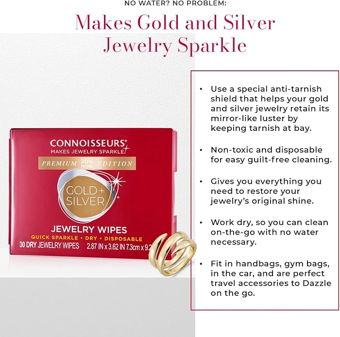 CONNOISSEURS Premium Edition Compact Jewelry Wipes No Rinse Gold and Silver - Image 2