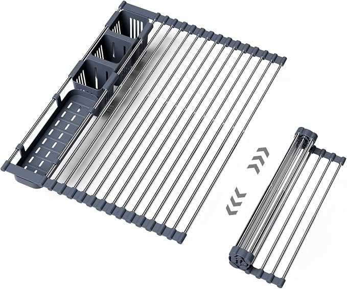 Expandable Over Sink Dish Drying Rack, Large Roll Up Dish Drying Rack by TOOCA+BEAR
