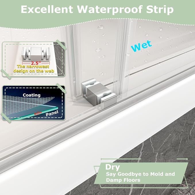 55"-60" W x 76" H Frameless Shower Door, Double Sliding Shower Door, 5/16" - Image 5