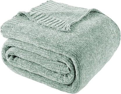 BATTILO HOME Sage Green Throw Blanket for Home Decor, Chenille Knit Throw Blanket for Couch, Sofa, Chair, Cozy Soft Blanket, 51"x67"