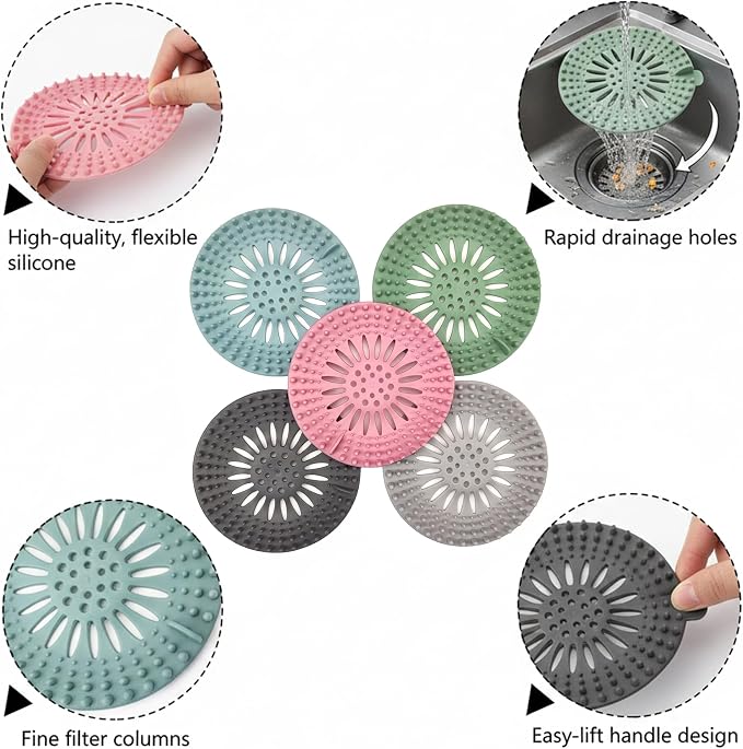 Silicone Drain Hair Catcher 5-Pack – Flexible TPR Drain Strainer & Cover - Image 4