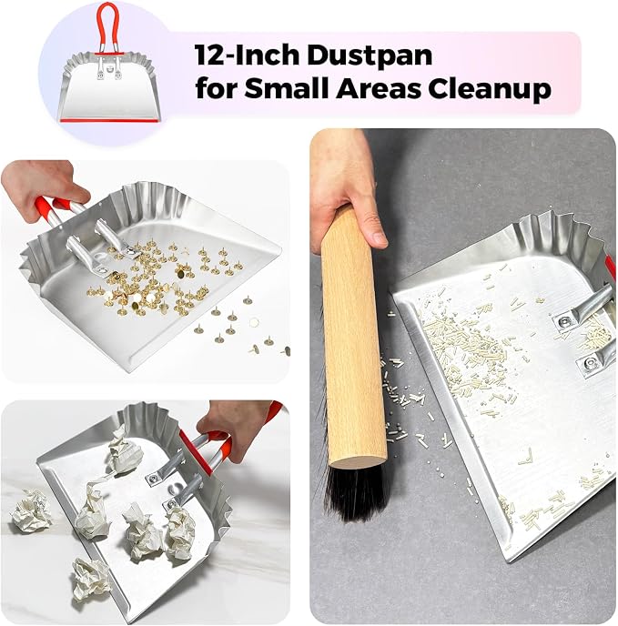 2 Pack Metal Dust Pan 17" and 12", Aluminum Heavy Duty Dust Pans - Image 4