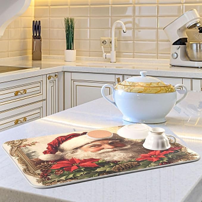 Christmas Santa Claus Poinsettia Dish Drying Mat - Image 6