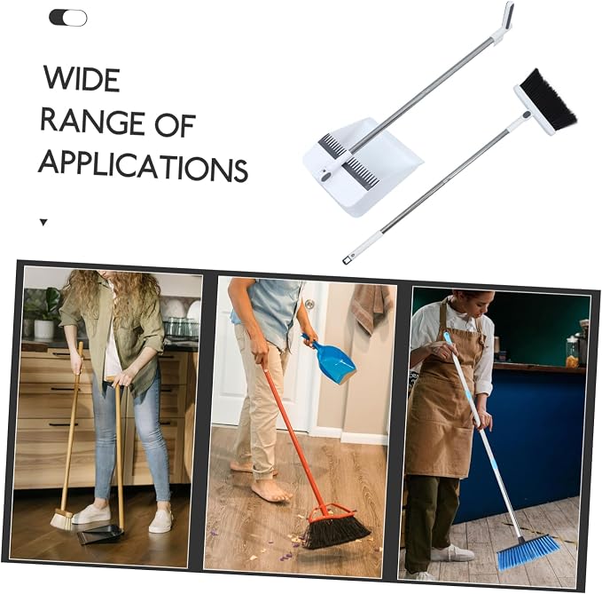 FRCOLOR Long Handle Broom and Foldable Dustpan Set Lightweight Stainless Steel - Image 8