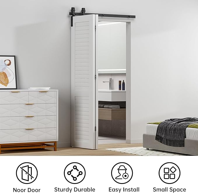 48" Bi-Folding Sliding Barn Door Hardware Track Kit, Smoothly&Quietly, Side - Image 2
