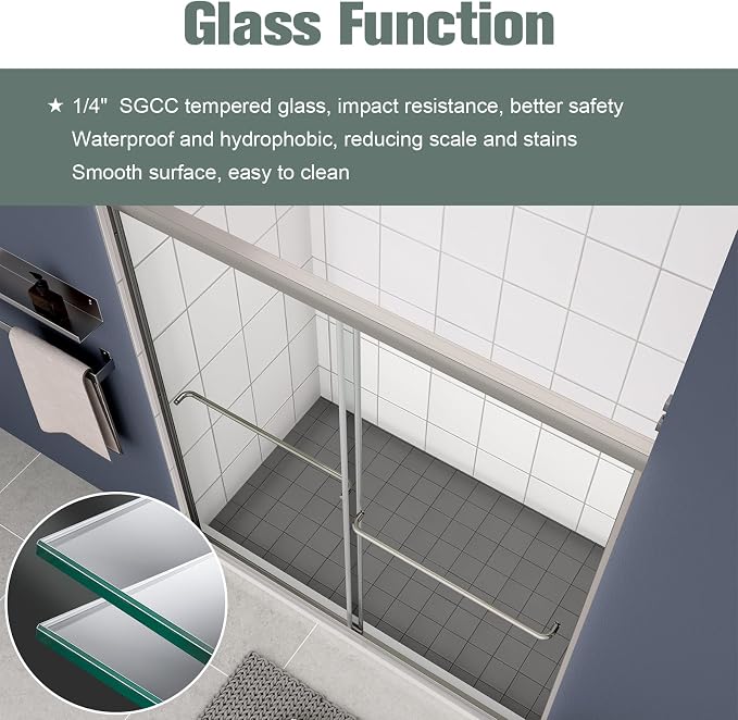 Bypass Glass Shower Door 56-60" W x 70" H - Image 5