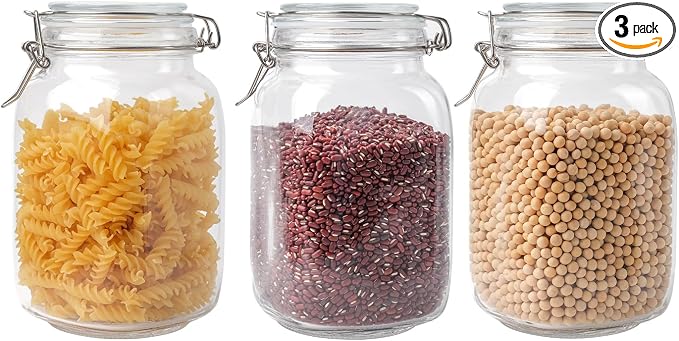 Glass Jars with Airtight Lid, Large Glass Food Storage Jars, 3 Pack Wide Mouth by SUROQUE