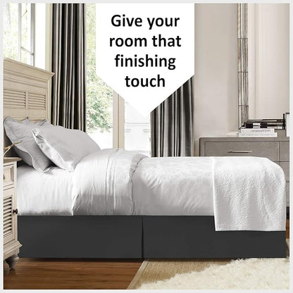 Bed Skirt - 100% Cotton 800 Thread Count Box Pleated Bed Skirt - Luxury Pleated Dust Ruffle, Hotel Quality Modern Bed Skirt, Easy Fit with 12 Inch Tailored Drop, Twin XXL, Dark Grey