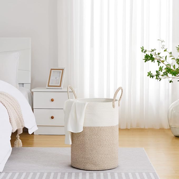 VIPOSCO Large Laundry Hamper, Tall Woven Rope Storage Basket - Image 4