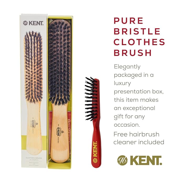 Kent CG1 Clothes Brush Cherrywood 100% Natural Black Bristle and Lint Remover - Image 5