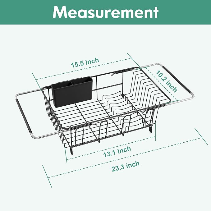Over the Sink Expandable Dish Drainer Drying Rack In Stainless Steel - Image 3