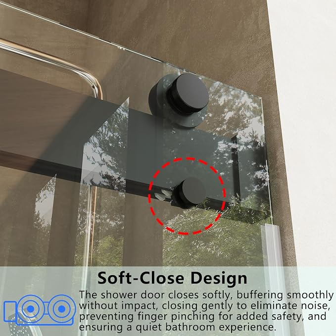 Frameless Soft Close Shower Door, 79 "H, 3/8" Clear Tempered Glass, Double - Image 2