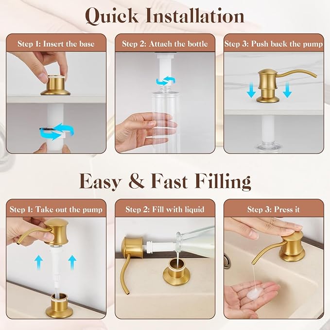 Built in Soap Dispenser for Kitchen Sink Countertop, Solid Brass Pump Head Long - Image 8