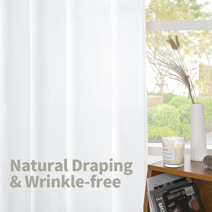 YoungsTex 63 Inch Length White Linen Curtains 2 Panels - Image 5