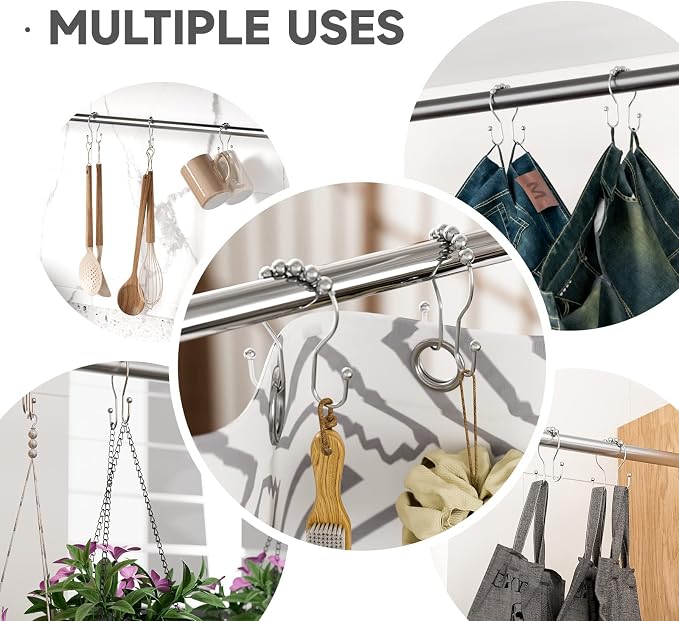 Shower Curtain Hooks Chrome Shower Curtain Rings Rust Proof, Smooth Glide - Image 4
