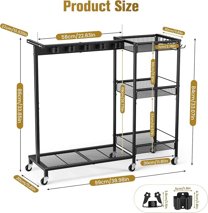 Broom Holder with Cleaning Supplies Organizer, Cleaning Utility Cart on Wheels - Image 3