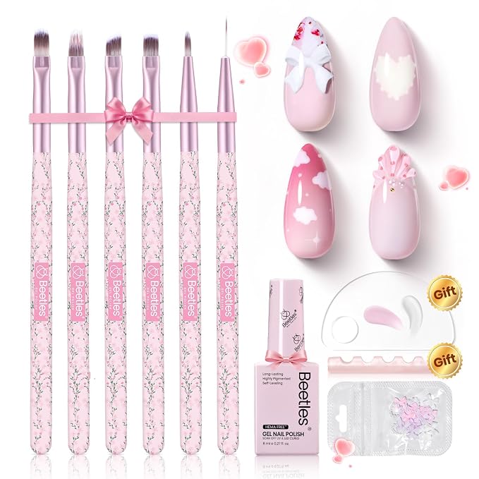 Beetles Gel Polish Nail Art Brushes Set 6 Pcs Nail Brush and 8 ml Pink Painting - Image 9