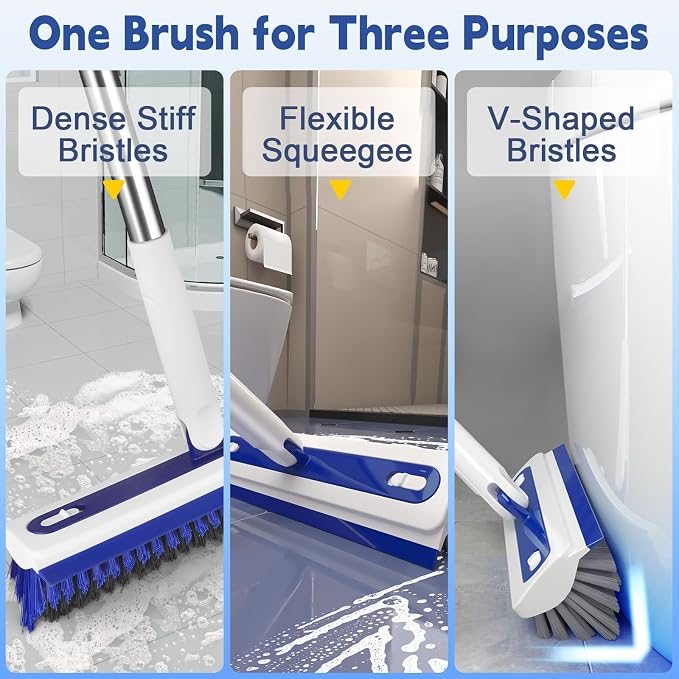 4-in-1 Floor Scrub Brush with Long Handle V-Shaped Crevice Brush Floor Scrubber - Image 2
