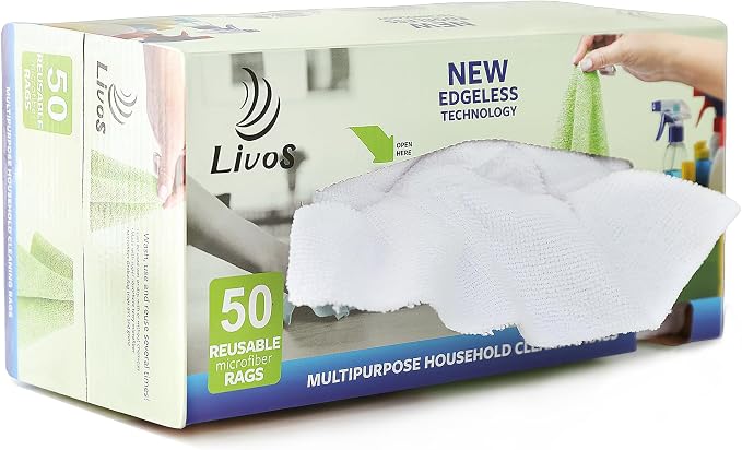 LIVOS 50 Pack Microfiber Cleaning Cloth in Box, Reusable Cleaning Rags by LIVOS