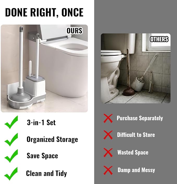3-in-1 Toilet Brush and Plunger Set - Image 5