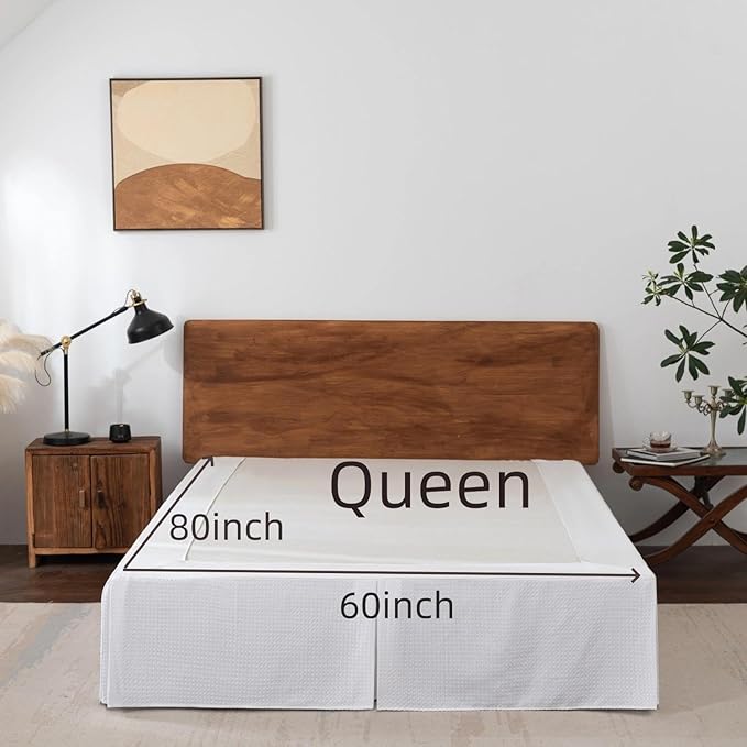 Queen Bed Skirt, Wrap Around Bed Skirt with Pleated Corner, 18 Inch Drop Pleated Waffle Weave Bedskirts, Anti-Slip, Microfiber, White, 18'' Queen