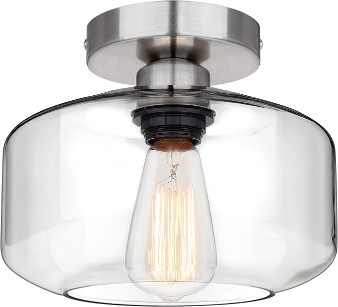 MAXvolador Industrial Semi Flush Mount Ceiling Light Brushed Nickel, Hanging by MAXvolador