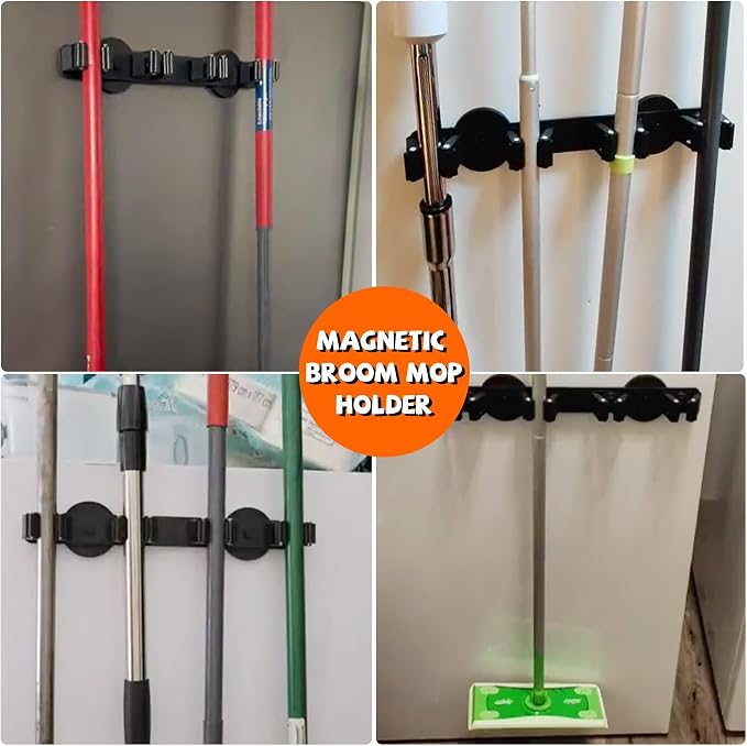 Magnetic Broom Holder Rack, Strong Magnetic Mount Mop Holder 4 Racks - Image 7