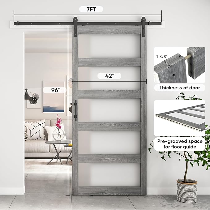 BARNSMITH 42in x 96in Glass Barn Door and 7FT Sliding Door Hardware Included - Image 6