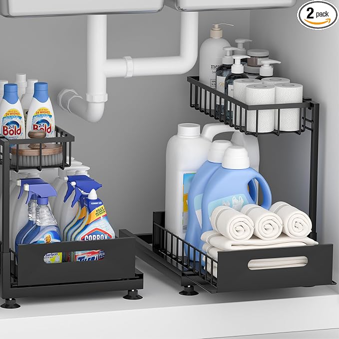 Under Sink Organizer Storage 2-Tier Premium Metal Pull-Out Kitchen Cabinet by Saydear